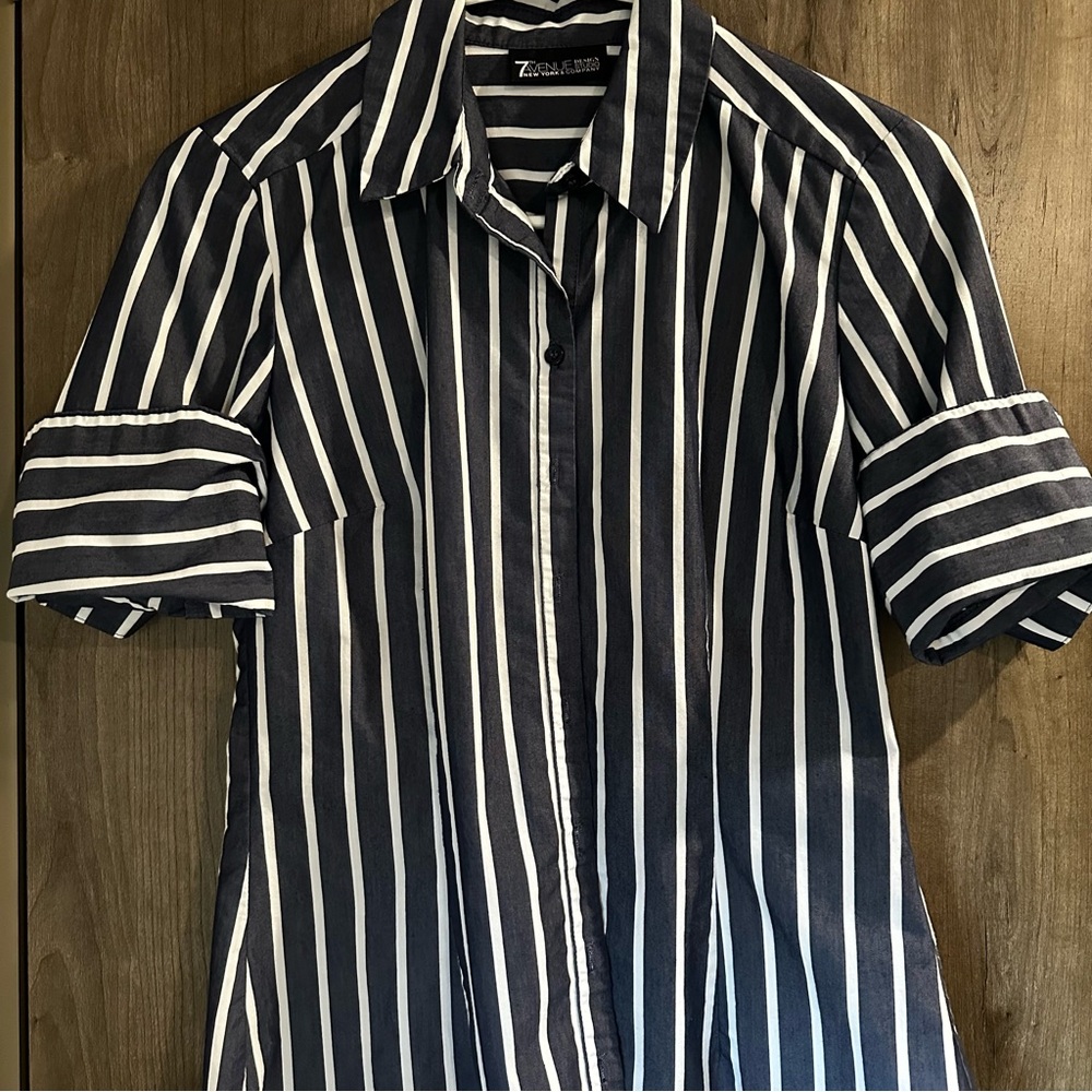 New York & Company Black and White Vertical Stripe Button-Down Shirt